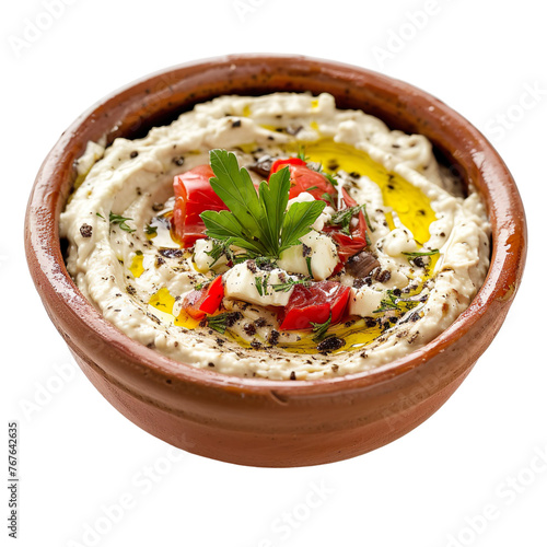 Front View of Tirokafteri with a Spicy Greek Dip Made from Feta Cheese, Roasted Red Peppers, and Olive Oil, Isolated on a White Transparent Background photo