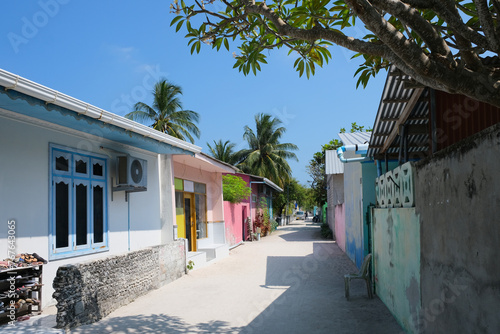 Beautiful local village at Mathiveri island. Mathiveri is one of the westernmost islands in the Maldives.