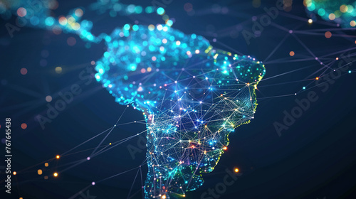 Abstract digital map of South America, concept of global network and connectivity, data world transfer and cyber technology, information exchange and telecommunication. Digital map for business