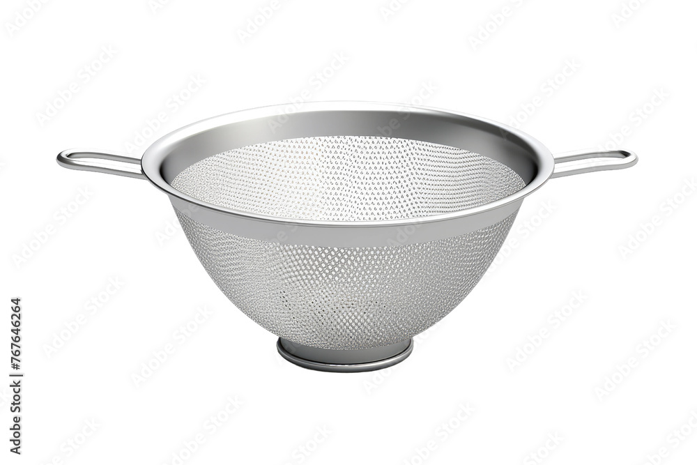 Elegant Stainless Steel Strainer Gleaming on White. On White or PNG Transparent Background. Elegant Stainless Steel Strainer Gleaming on White. On White or PNG Transparent Background.