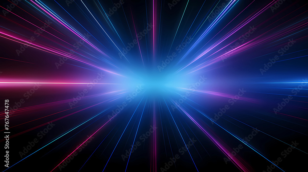 Obraz premium Neon futuristic flashes on black background. Motion light lines backdrop. For banner, postcard, illustration