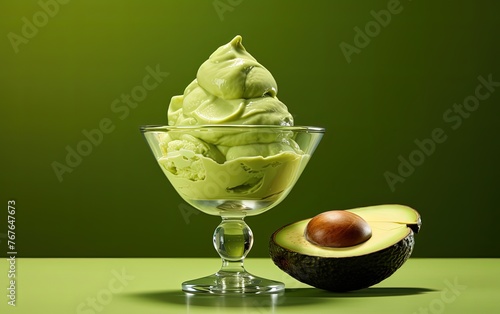 Savor the smooth and sumptuous taste of avocado ice cream, a delectable combination of fresh avocados and creamy goodness. Generative AI photo