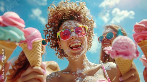 Group indulging in ice cream summer day