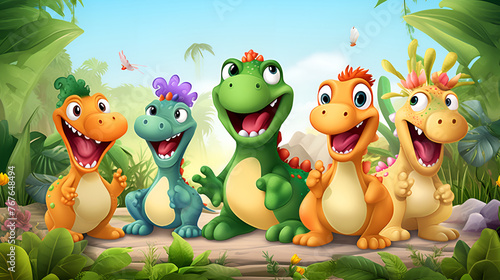 Little Dinosaurs in the Leafy Paradise, A Tale of Family Togetherness Amidst the greenery © Laiba