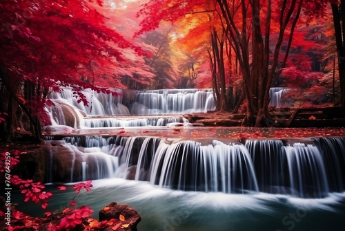 Beautiful waterfall in autumn forest at Erawan waterfall National Park  Kanchanaburi  Thailand