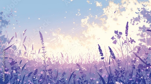 Lavender field, anime background, wallpaper