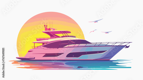Yacht in Sunset Flat vector isolated on white background