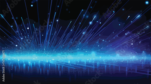 Abstract illuminated blue fiber optics wires.. flat vector