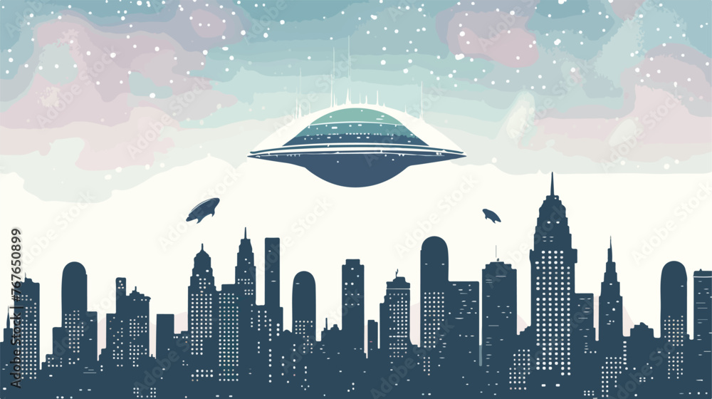 Alien City Skyline flat vector isolated on white background