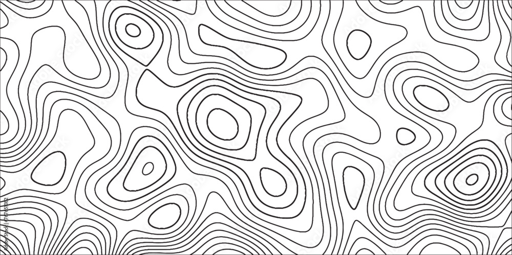 Topographic map background geographic line map wavy pattern design. Black and white contours map background. Geographic line map with elevation assignments.