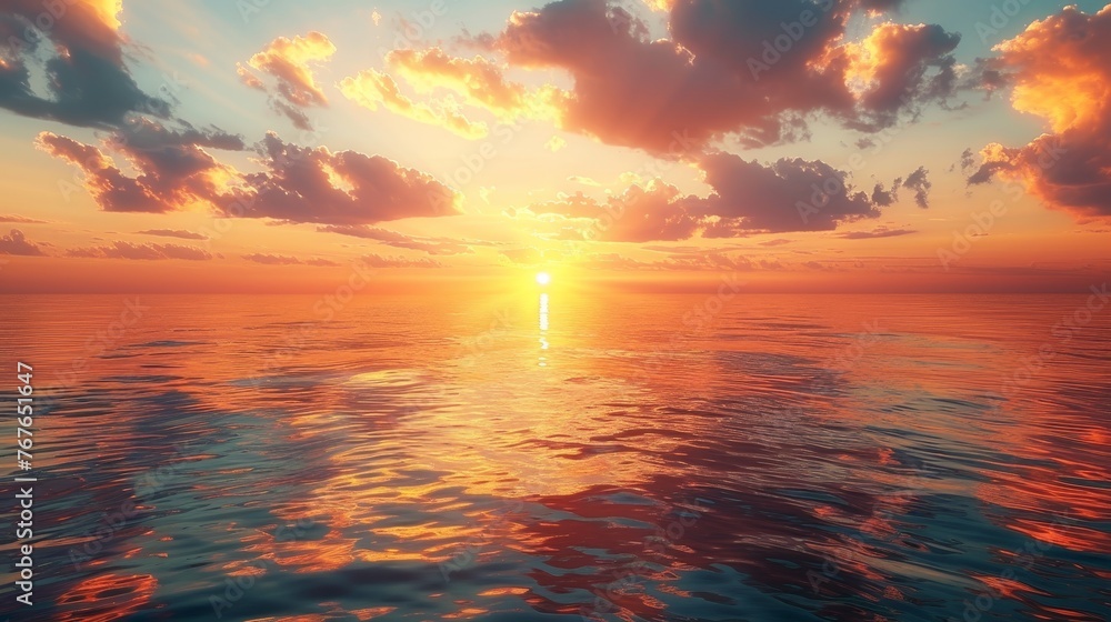 Glow: A sunset over a calm ocean - obrazy, fototapety, plakaty 