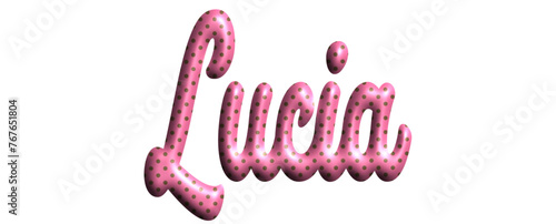 Lucia - pink color with dots, fabric style -name - three-dimensional effect tubular writing - Vector graphics - Word for greetings, banners, card, prints, cricut, silhouette, sublimation