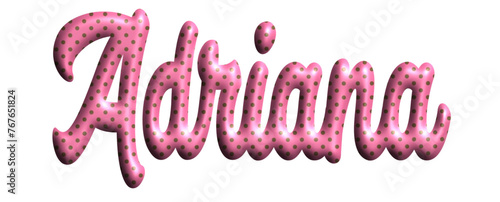 Adriana - pink color with dots, fabric style -name - three-dimensional effect tubular writing - Vector graphics - Word for greetings, banners, card, prints, cricut, silhouette, sublimation