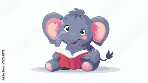 Baby Elephant Reading flat vector isolated on white background