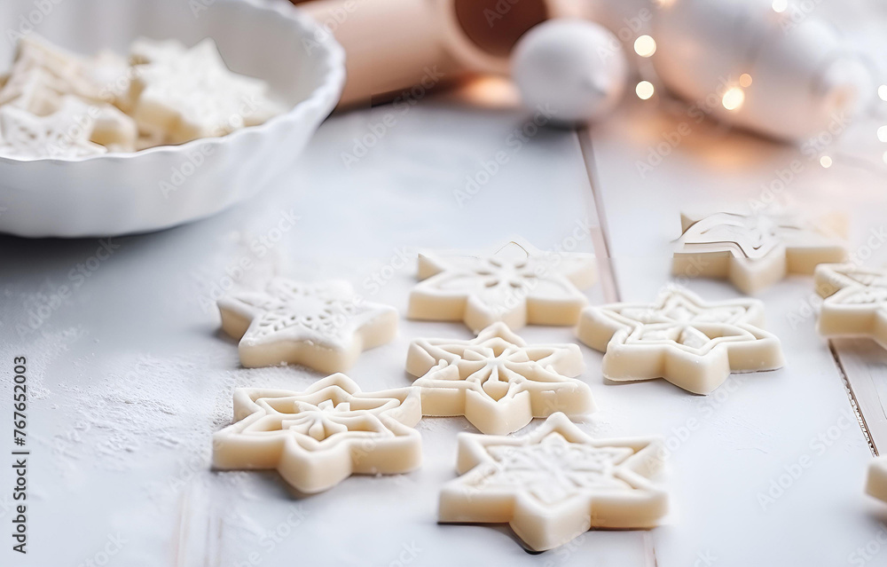 christmas cookie cutters and gingerbread dough cooking on white christmas cookie cutters and gingerbread dough cooking on white