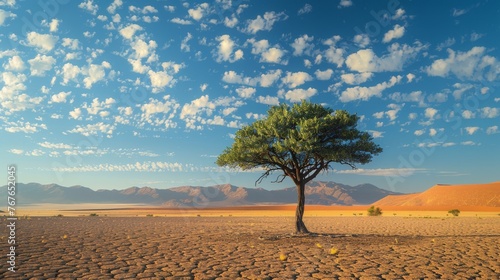 Inspiration: A lone tree standing tall in a vast desert landscape photo