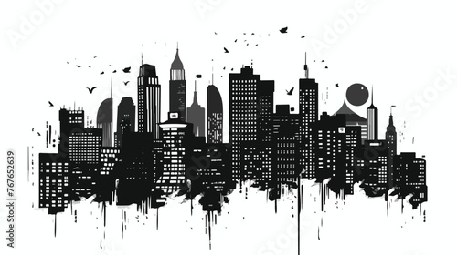 Big city life in black and white colors flat vector