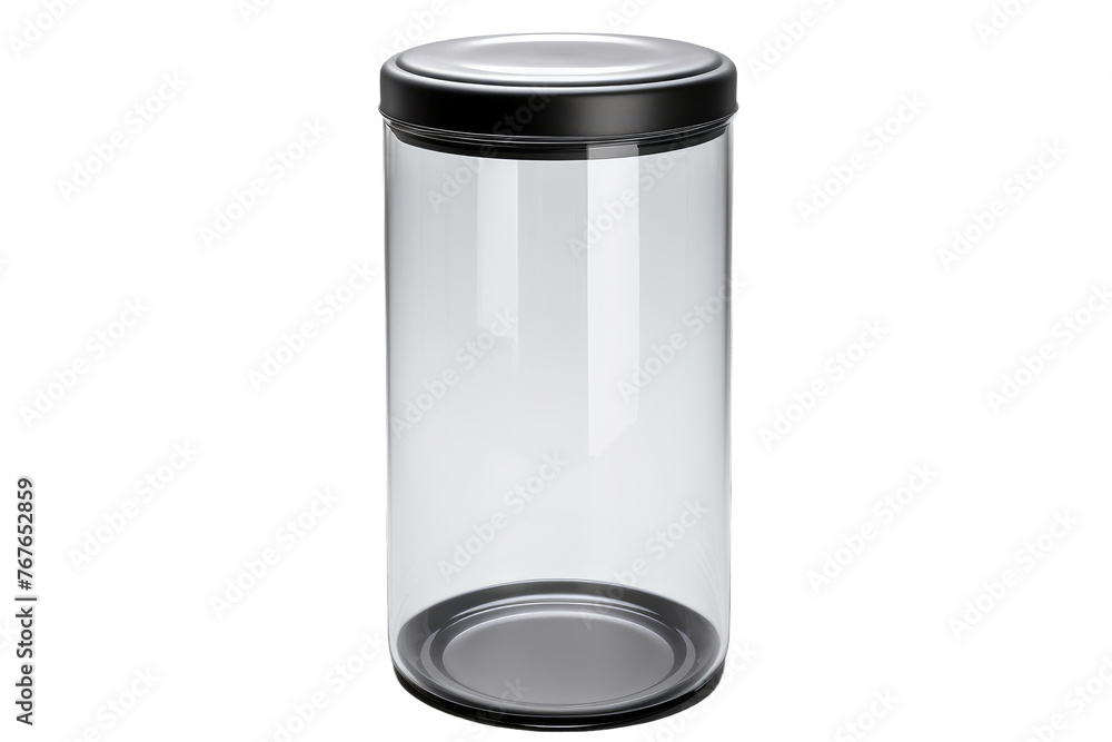 Captivating Contrasts: Glass Jar With a Black Lid. On White or PNG Transparent Background. Captivating Contrasts: Glass Jar With a Black Lid. On White or PNG Transparent Background.