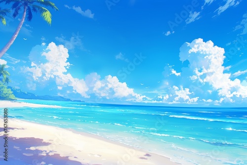 Anime beach background, nature, wallpaper