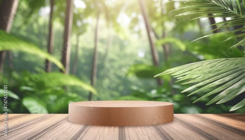 Jungle Serenity  Wood Tabletop Podium with Tropical Nature Backdrop