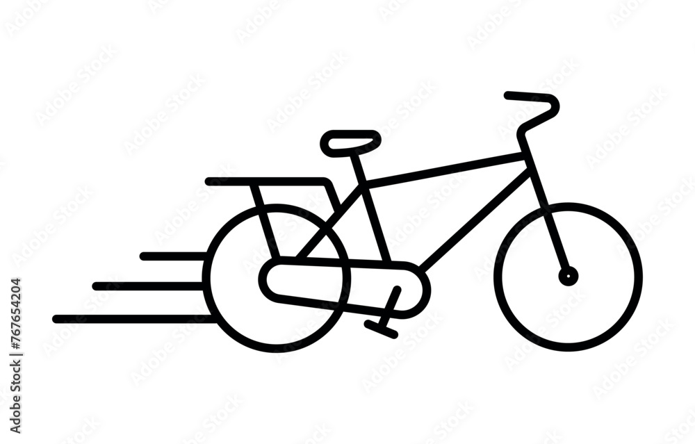 Obraz premium Transport linear icon for fast travel in flat style. Bicycle, bicycle, cycling, health, sport. Concept for online home delivery to work. Vector illustration for web design. Web