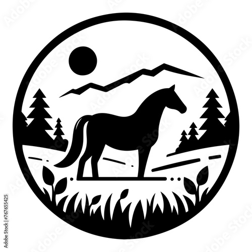 Horse Vector, Horse Silhouette, Horse in Wiled Vector, Wild Horse Silhouette photo
