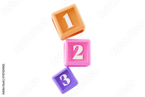 Cuadro en lienzo number 1,2,3 text on colourful building block cubes, on transparent background