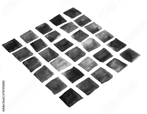 Schwarzes wasserfarben vierecke muster isoliert auf weißen Hintergrund, Freisteller 