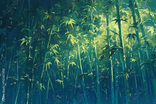 Night bamboo forest  illustration  anime style  background