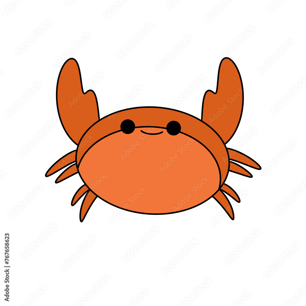 Fototapeta premium A cartoon crab with a smile on its face. The crab is orange and has a happy expression