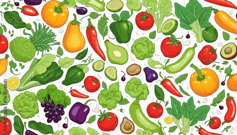 Organic fruit and vegetables on a white background colorful background