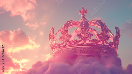 A pink crown on clouds floating in the sky.