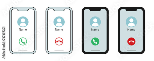 Phone screen. Incoming call and decline. Vector illustration.
