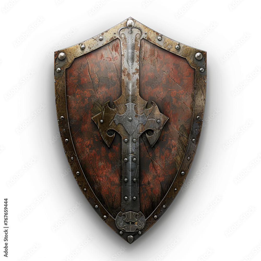 knight shield on a white background, AI Generative.