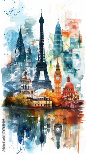 World travel and sights Famous landmarks of the world postcard