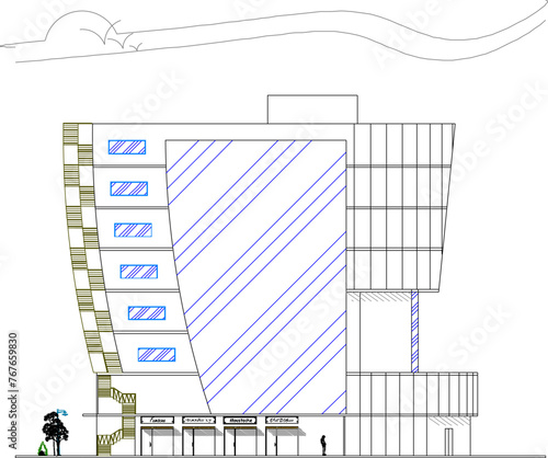 Adobe Illustrator Artwork Vector sketch design illustrator architectural engineering drawing of modern multi-storey apartment hotel building
