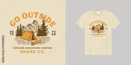 Vintage mountain camping outdoor illustration. Vector design suitable for print and apparel.