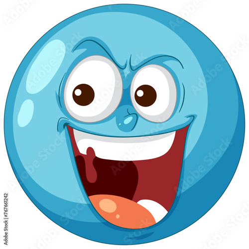 A happy, expressive blue cartoon face