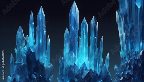 Abstract holographic low-poly fantasy crystal glass blue stalagmites background