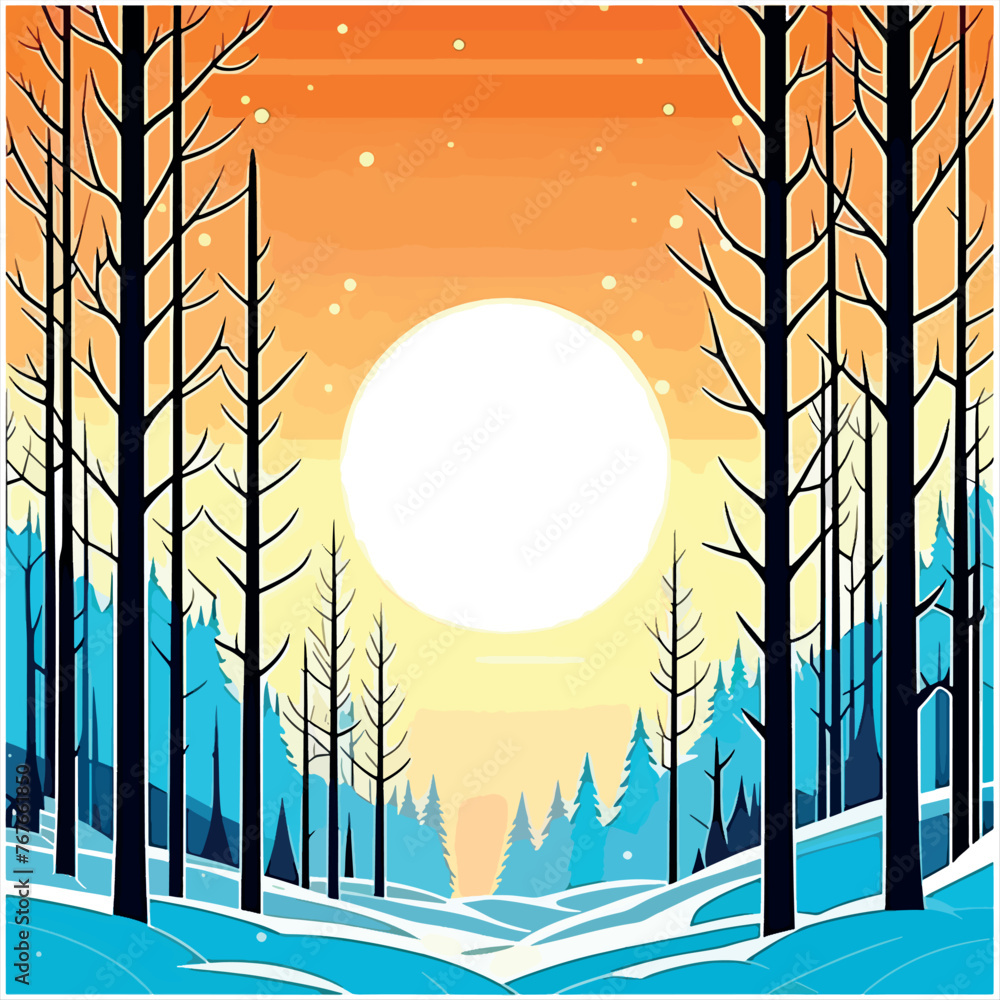 custom made wallpaper toronto digitalWinter trees sunset snow. Generative AI
