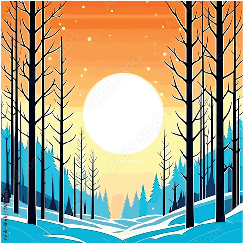 Wallpaper Mural Winter trees sunset snow. Generative AI
 Torontodigital.ca