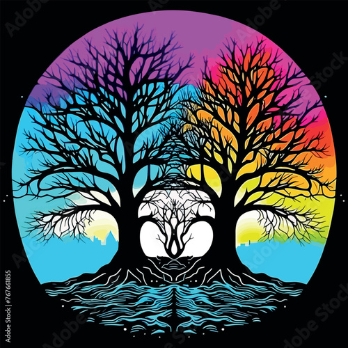 Wallpaper Mural Winter trees sunset snow. Generative AI
 Torontodigital.ca