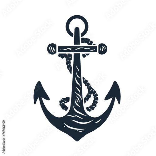 Vector illustration, monochrome sea anchor icon isolated on white background. Simple shape for design logo, emblem, symbol, sign, badge, label, stamp.