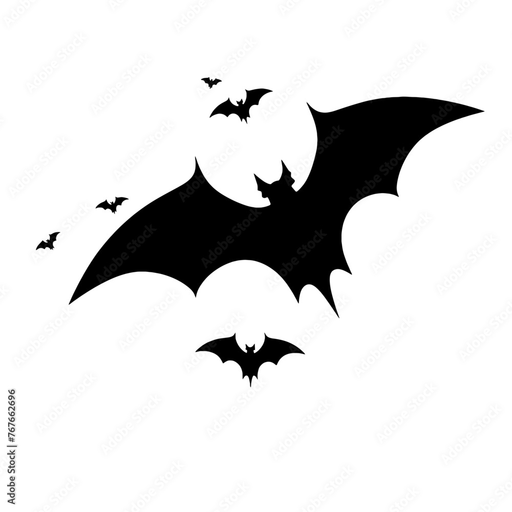 Black silhouettes of bats on a white background