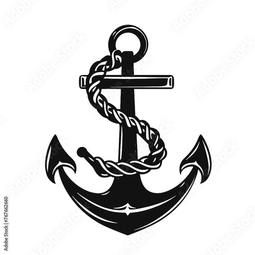 Vector illustration, monochrome sea anchor icon isolated on white background. Simple shape for design logo, emblem, symbol, sign, badge, label, stamp.