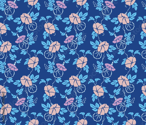Japanese Morning Glory Vine Vector Seamless Pattern