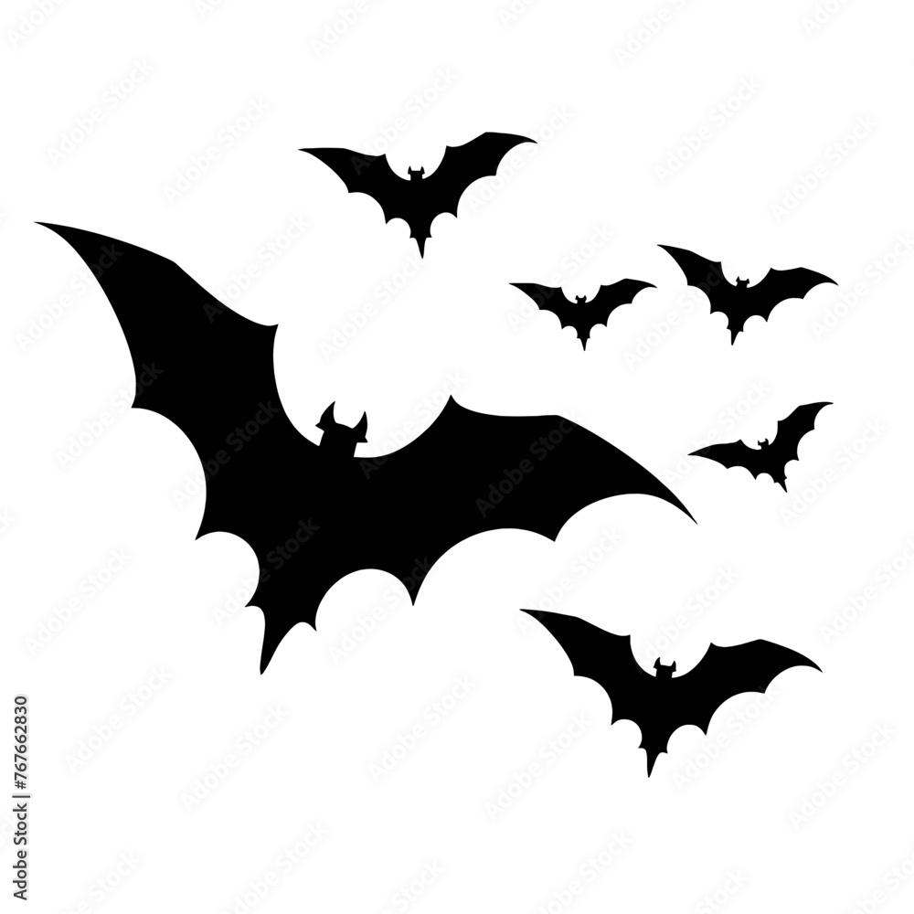 Fototapeta premium Black silhouettes of bats on a white background