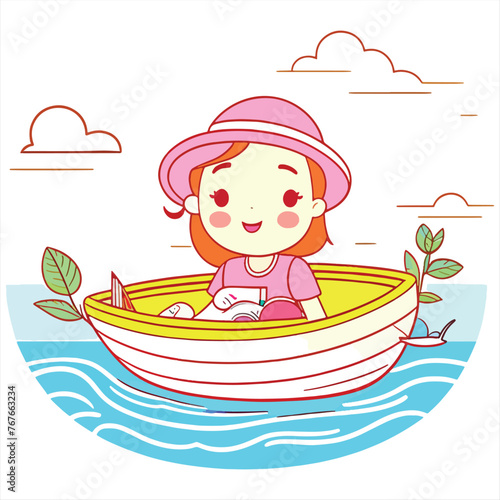 Wallpaper Mural Woman travelling on the boat. Generative AI Torontodigital.ca