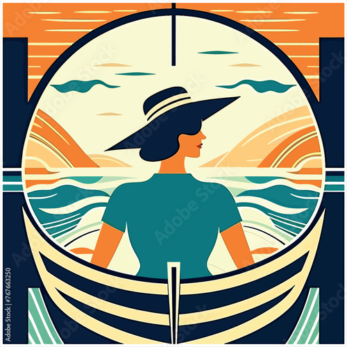Wallpaper Mural Woman travelling on the boat. Generative AI Torontodigital.ca