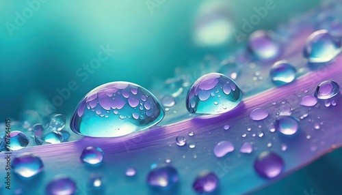 Nature's Jewel: Macro Shot of Elegant Water Droplets on a Soft Blue-Purple Turquoise Background